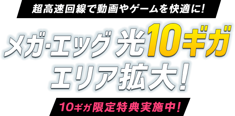 超高速回線で動画やゲームを快適に!開始特典実施中!!2024 3.1~ メガ・エッグ 光10ギガ登場!