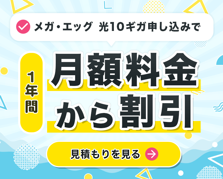 メガ・エッグ 光10ギガに新規ご契約の方 1年間月額料金から割引