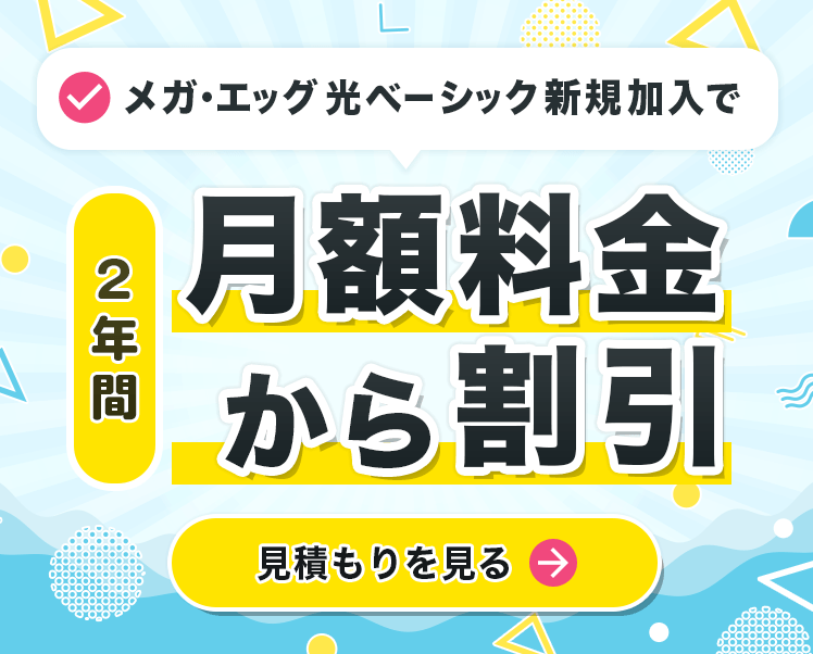 メガ・エッグ 光ベーシックに新規ご契約の方 2年間月額料金から割引