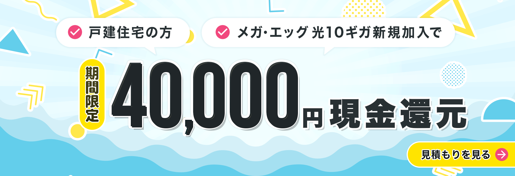 オプション加入不要で、工事の翌月末までに20,000円もらえる!